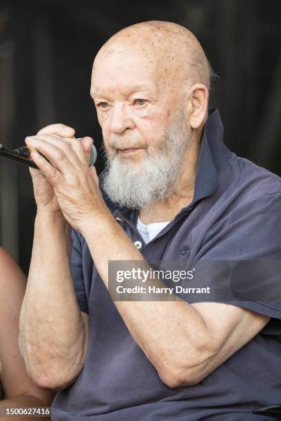 Festival founder Michael Eavis performs with his band on the Park Stage at Day 2 of Glastonbury Festival 2023 on June 22, 2023 in Glastonbury,...