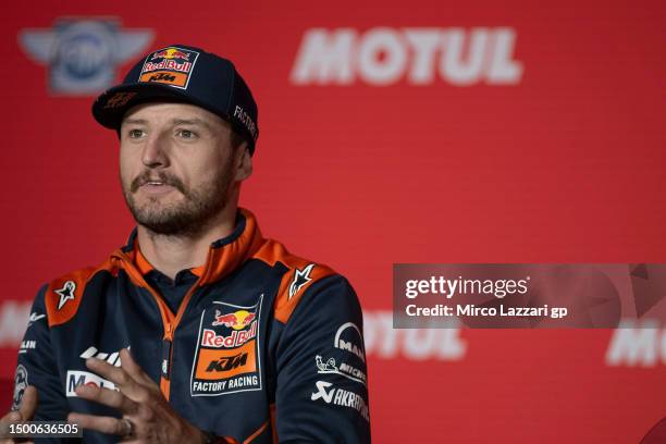 Jack Miller of Australia and Bull KTM Factory Racing speaks during the pre-event press conference during the MotoGP of Netherlands - Previews at TT...