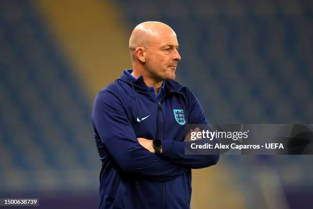 England manager Lee Carsley looks on during the UEFA Under-21 Euro 2023 match between Czechia and England on June 22, 2023 in Batumi, Georgia.