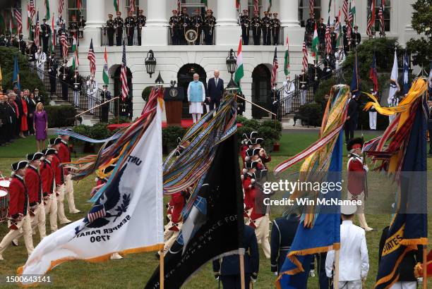 President Joe Biden and Indian Prime Minister Narendra Modi participate in an arrival ceremony at the White House on June 22, 2023 in Washington, DC....