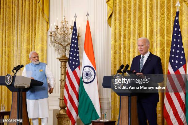 President Joe Biden and Indian Prime Minister Narendra Modi hold a joint press conference at the White House on June 22, 2023 in Washington, DC....