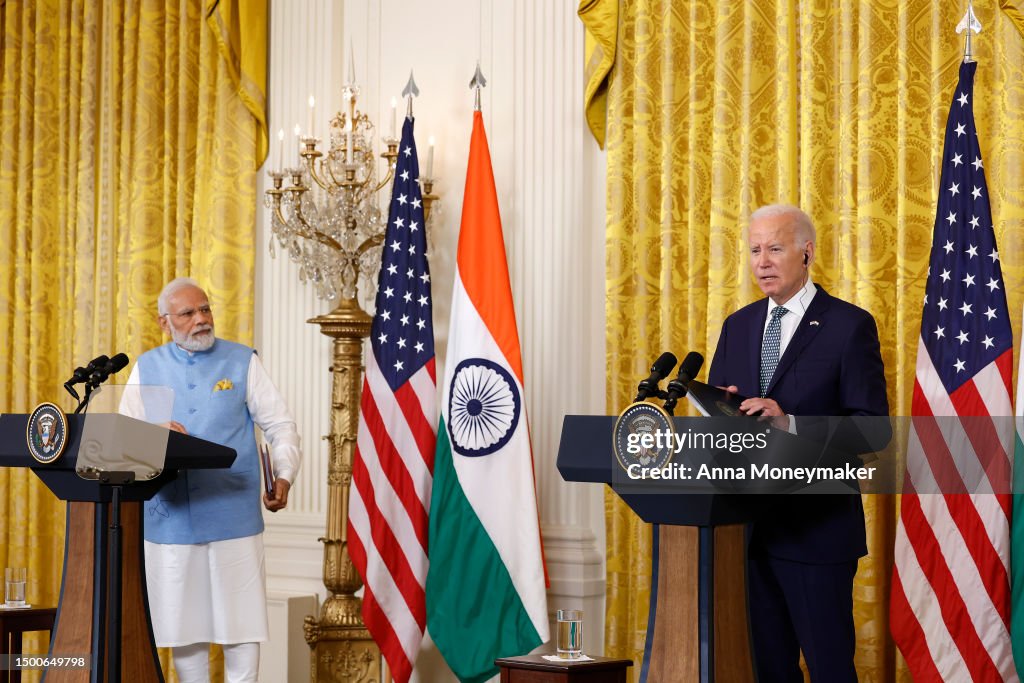 Il Modi U.S. President Joe Biden and Indian Prime Minister Narendra Modi hold ...