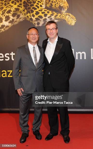 Johnny To and Olivier Pere attend Life Achievement Award on red carpet at 65th Locarno Film Festival on August 9, 2012 in Locarno, Switzerland.