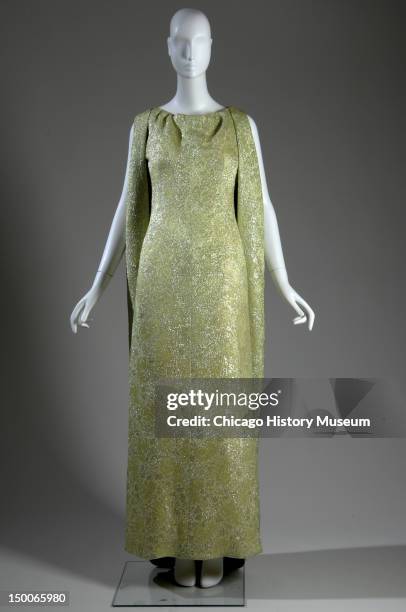 Evening dress and vest, 1966 . Rayon with lame weave by Cristobal Balenciaga.