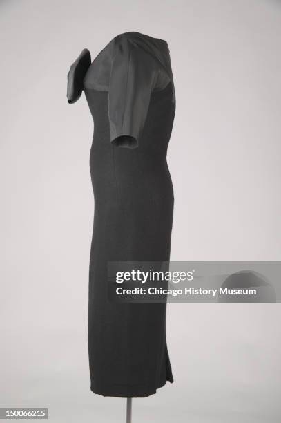 Sheath dress, 1955 . SIlk faille, cashmere by Charles James; worn by donor, Mrs Howard Linn, nee Lucy Mccormick Blair.