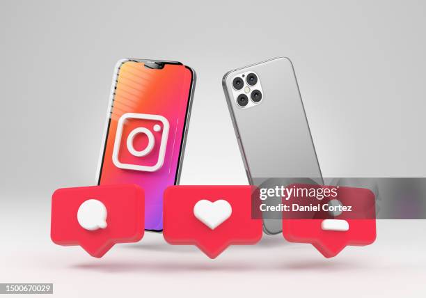 phone with instagram like notifications icon 3d render social media - facebook logo stockfoto's en -beelden