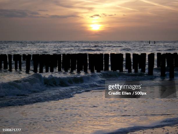 where the land touches the sea,niederlande,netherlands - groyne stock-fotos und bilder