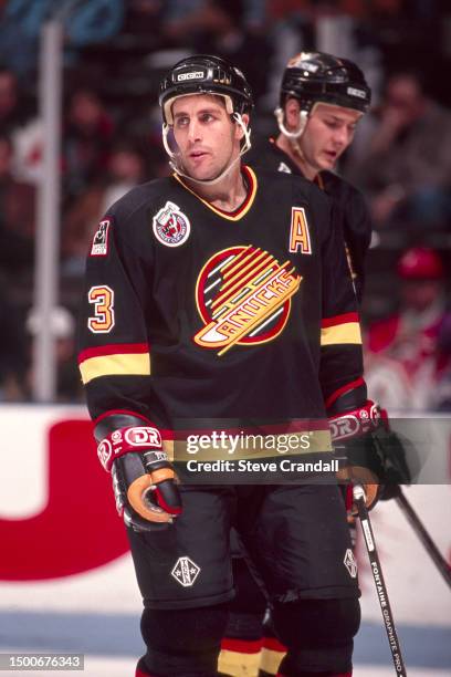 Vancouver Canucks defenseman, Doug Lidster, during a play stoppage during the game against the NJ Devils at the Meadowlands Arena on January 12, 1993...