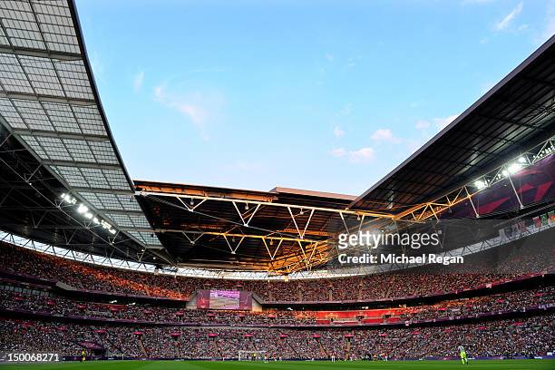 The United States take on Japan in the Women's Football gold medal match on Day 13 of the London 2012 Olympic Games at Wembley Stadium on August 9,...