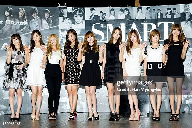 Tae Yeon, Seo Hyun, Hyo Yeon, Yu Ri, Jessica, Yoon A,Tiffany, Sunny and Soo Young of South Korean girl group Girls' Generation attend during the...