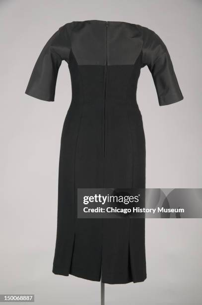 Sheath dress, 1955 . SIlk faille, cashmere by Charles James; worn by donor, Mrs Howard Linn, nee Lucy Mccormick Blair.