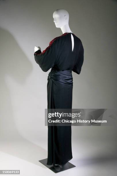 Evening dress, ca 1973 . Silk crepe and satin, sequin, glass bead by James Galanos; worn by ballerina Maria Tallchief .