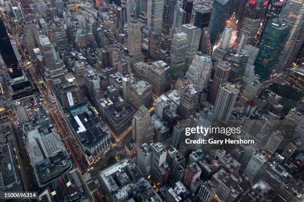 West view from the Empire State Building showing Macy's Herald Square store and Broadway towards Times Square on June 20 in New York City.