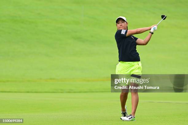 Mao Nozawa of Japan hits her second shot on the 1st hole during the second round of Earth Mondahmin Cup at Camellia Hills Country Club on June 23,...