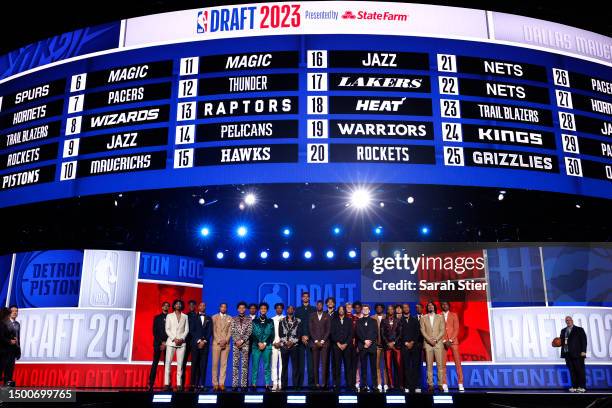 The Top Prospects pose on stage prior to the first round of the 2023 NBA Draft at Barclays Center on June 22, 2023 in the Brooklyn borough of New...