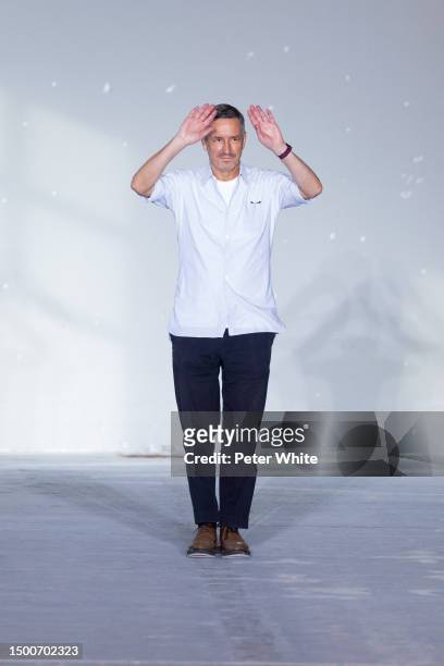 Dries van Noten walks the runway during the Dries Van Noten Menswear Spring/Summer 2024 show as part of Paris Fashion Week on June 22, 2023 in Paris,...