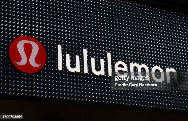 Lululemon corporate logo hangs on the front of their store in Brookfield Place on June 21 in New York City.