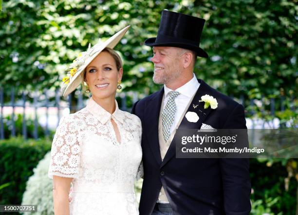 Zara Tindall and Mike Tindall attend day 3 'Ladies Day' of Royal Ascot 2023 at Ascot Racecourse on June 22, 2023 in Ascot, England.