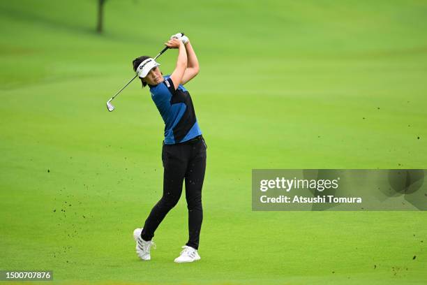 Mi-Jeong Jeon of South Korea hits her third shot on the 1st hole during the second round of Earth Mondahmin Cup at Camellia Hills Country Club on...