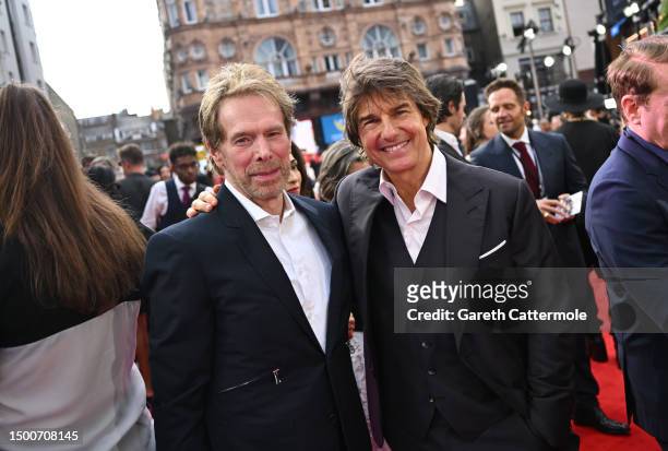 Jerry Bruckheimer and Tom Cruise attending the UK Premiere of "Mission: Impossible - Dead Reckoning Part One" presented by Paramount Pictures and...