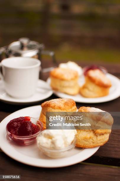 english cream tea - teatime english stock-fotos und bilder