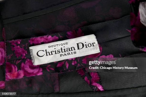 Designer label inside evening gown, ca 1953. By Christian Dior; worn by dancer and choreographer Ruth Page .