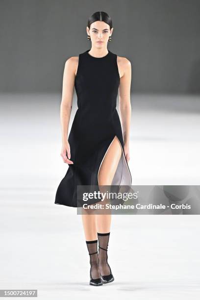 Vittoria Ceretti walks the runway during the Ami Alexandre Mattiussi Menswear Spring/Summer 2024 show as part of Paris Fashion Week on June 22, 2023...