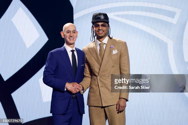 Jett Howard poses with NBA commissioner Adam Silver after being drafted 11th overall pick by the Orlando Magic during the first round of the 2023 NBA...