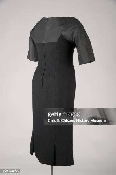 Sheath dress, 1955 . SIlk faille, cashmere by Charles James; worn by donor, Mrs Howard Linn, nee Lucy Mccormick Blair.
