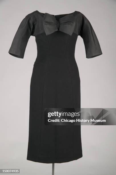 Sheath dress, 1955 . SIlk faille, cashmere by Charles James; worn by donor, Mrs Howard Linn, nee Lucy Mccormick Blair.