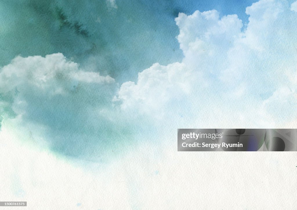 Cloudy sky. Watercolor illustration.