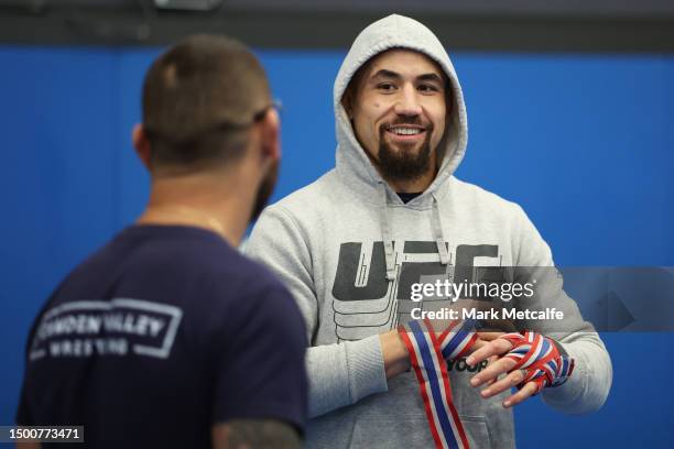 Robert Whittaker trains during a UFC 290 media opportunity with Robert Whittaker on June 23, 2023 in Sydney, Australia.