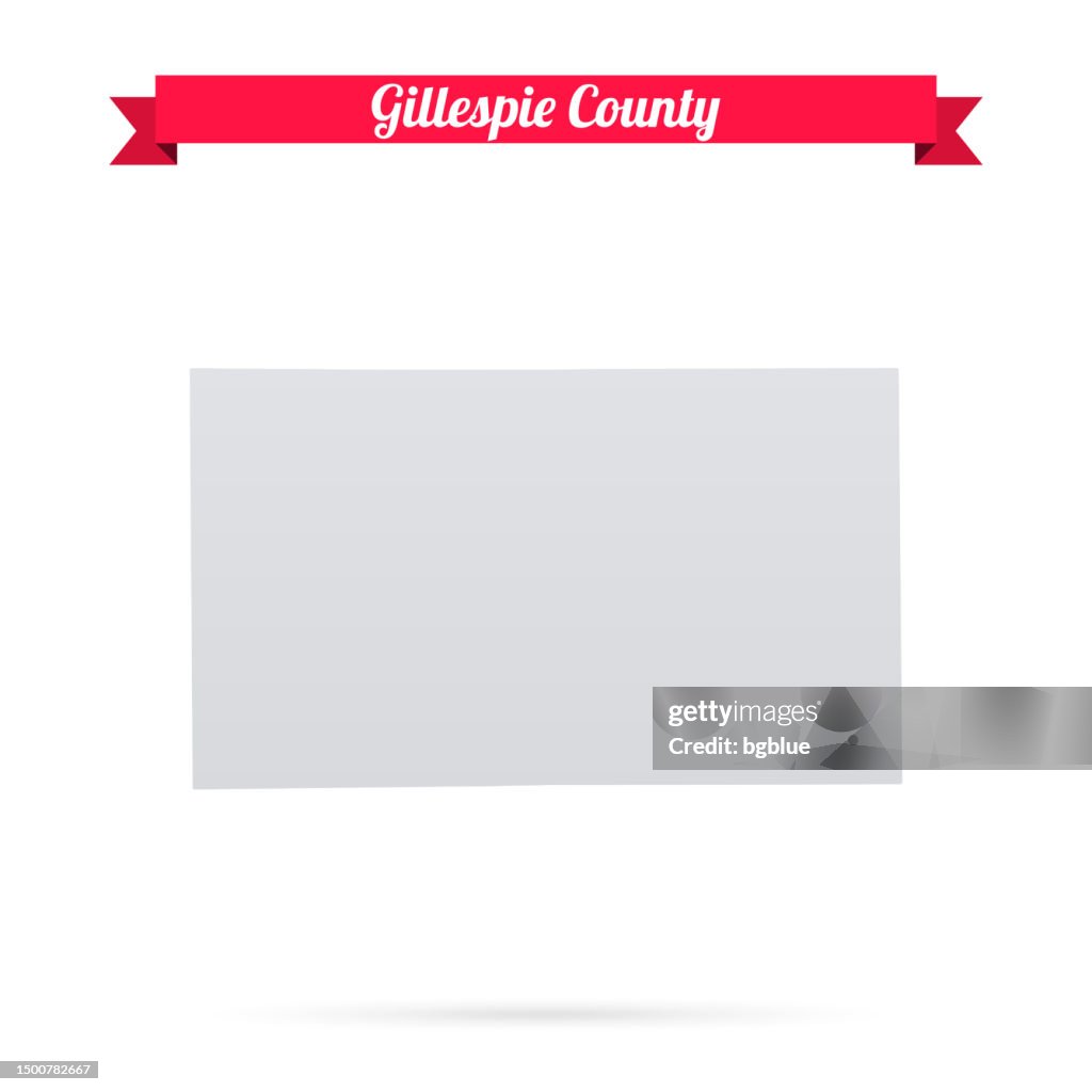 Gillespie County, Texas. Map on white background with red banner