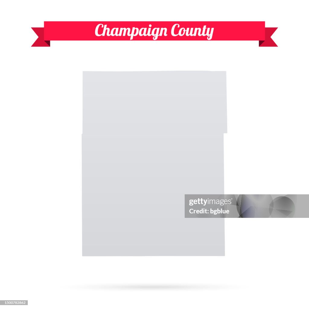 Champaign County, Illinois. Map on white background with red banner