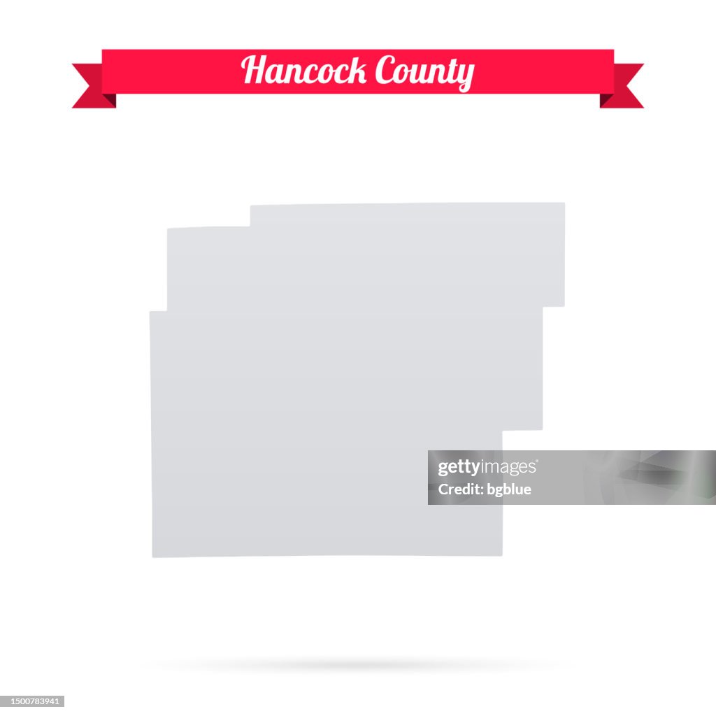 Hancock County, Indiana. Map on white background with red banner