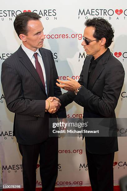 New York State Senate candidate John A. Messer and musician Marc Anthony attend the 2012 Maestro Cares Foundation Benefit at El Museo Del Barrio on...