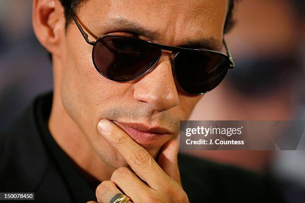 Singer Marc Anthony speaks to the media during the Maestro Cares Foundation Benefit at El Museo Del Barrio on August 9, 2012 in New York City.