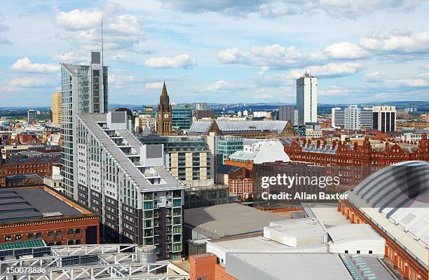 skyline of manchester at midday - manchester cityscape stock pictures, royalty-free photos & images