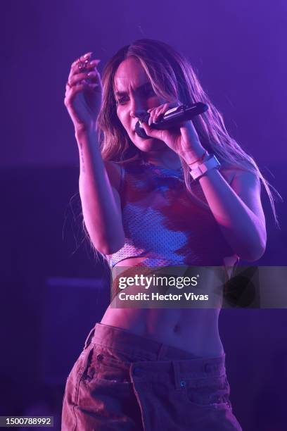 Singer Belinda performs during the Pride event by Calvin Klein at Lago Algo Restaurant on June 22, 2023 in Mexico City, Mexico.