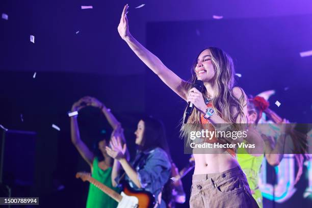 Singer Belinda performs during the Pride event by Calvin Klein at Lago Algo Restaurant on June 22, 2023 in Mexico City, Mexico.