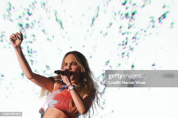 Singer Belinda performs during the Pride event by Calvin Klein at Lago Algo Restaurant on June 22, 2023 in Mexico City, Mexico.