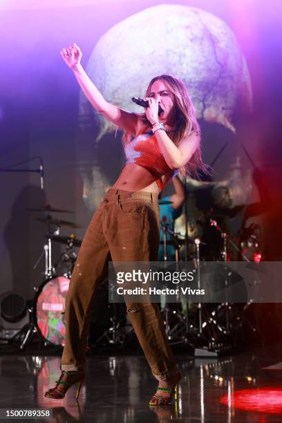 Singer Belinda performs during the Pride event by Calvin Klein at Lago Algo Restaurant on June 22, 2023 in Mexico City, Mexico.