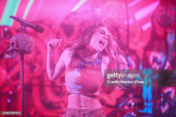 Singer Belinda performs during the Pride event by Calvin Klein at Lago Algo Restaurant on June 22, 2023 in Mexico City, Mexico.