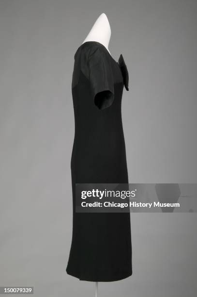 Sheath dress, 1955 . SIlk faille, cashmere by Charles James; worn by donor, Mrs Howard Linn, nee Lucy Mccormick Blair.