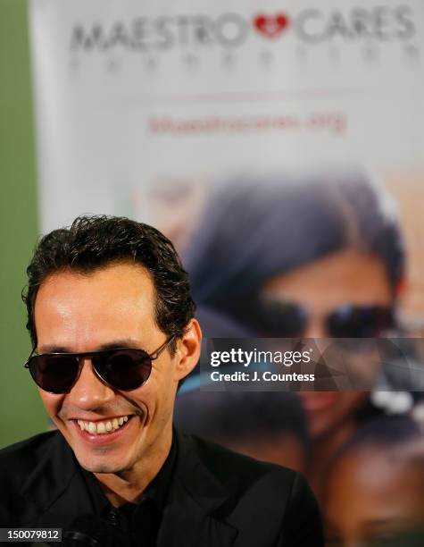 Singer Marc Anthony speaks to the media during the Maestro Cares Foundation Benefit at El Museo Del Barrio on August 9, 2012 in New York City.