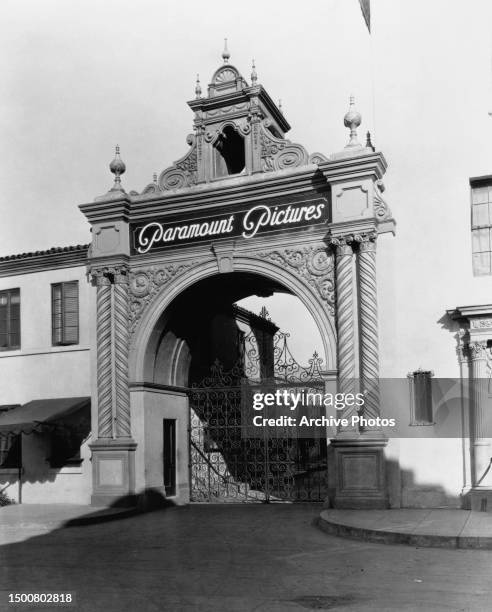 The Bronson Gate entrance of Paramount Studios, on Marathon Street, in Los Angeles, California, 1928.