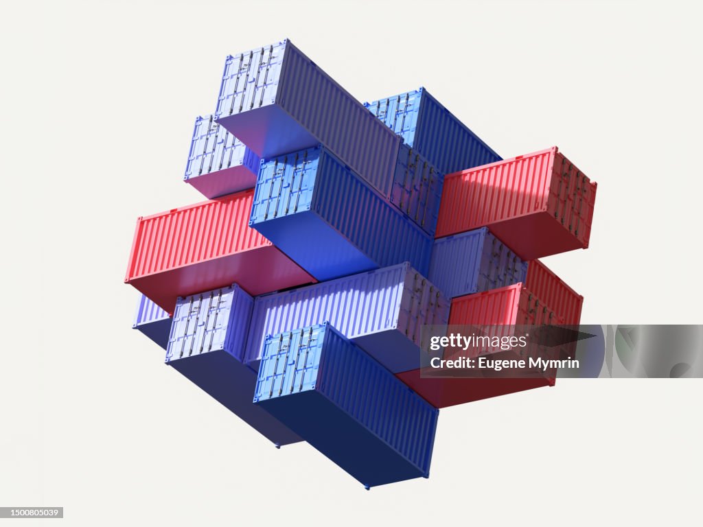 3D abstract composition of shipping containers on top of each other