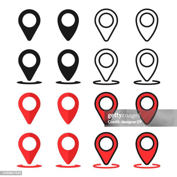 location and map pin icon set. - putting label stock illustrations