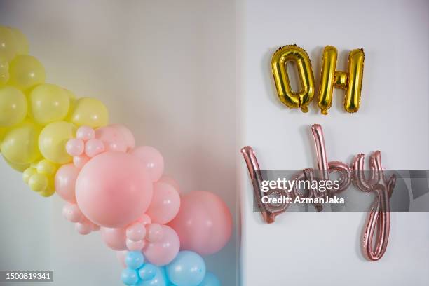 cute baby shower decorations before the celebration - babyshower bildbanksfoton och bilder