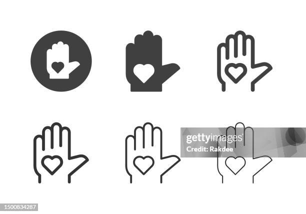 heart shape on palm icons - multi series - couple praying stock illustrations
